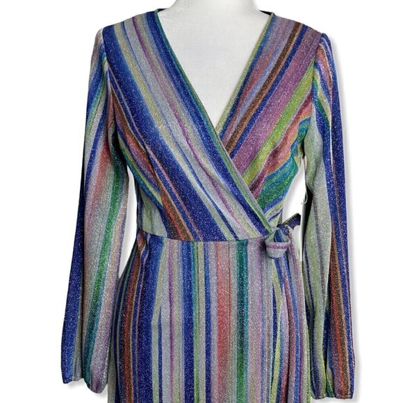 DREW Patsy Wrap Dress NWT $276 Multicolor Striped Metallic Women's Size Small - Picture 3 of 10